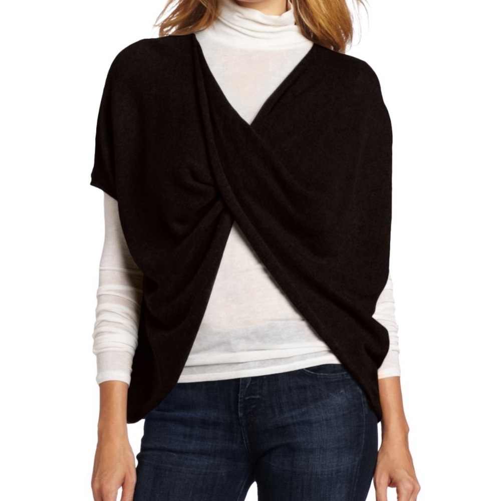 Minnie Rose Black Wrap Sweater